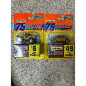 Matchbox 75 Challenge 1997 Edition Jeep Wrangler and VW Concept I Gold Diecast